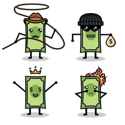 Money character mascot with different pose illustration