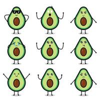 linda aguacate personaje mascota con diferente expresiones vector