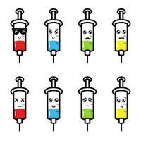 Pack of syringe character illustration with different expressions vector