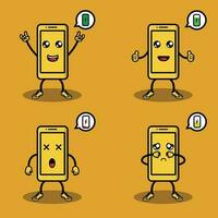 Unique phone character mascot with different expressions vector