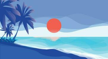 Summer tropical beach with palm tree vector