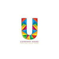 Colorful letter u logo design for business company in low poly art style vector