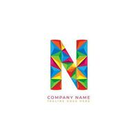 Colorful letter n logo design for business company in low poly art style vector