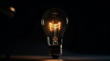 Light bulbs on dark background. Idea concept. Ai generated. photo