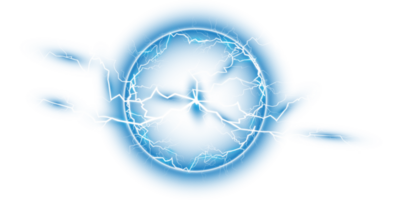 Blau Ball Blitz auf ein transparent Hintergrund. abstrakt elektrisch Blitz schlagen. Licht blinken, Donner, Funke. png. png