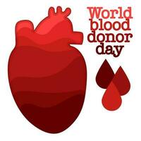 Vector background of the World Blood Donor Day. Informational poster with a human heart of shades and drops. June 14th. The concept of hemophilia Day. A big heart is a symbol of help and layers