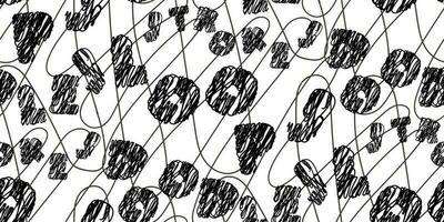 A pattern from the word loop. Tangled background with loops, threads, text from strokes. Black striped letters on a white background of confusing letters. printing on paper and textiles vector