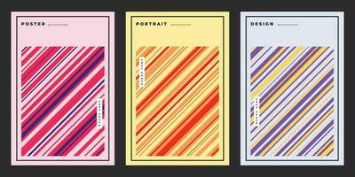 Diagonal lines portrait background design set. Colorful stripes backdrop for poster, banner, flyer, or brochure vector