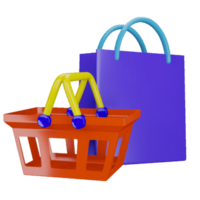 boodschappen doen kar en boodschappen doen zak illustratie ontwerp in 3d stijl. png