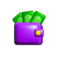 violet Couleur portefeuille et argent illustration conception dans 3d style. png