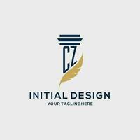 CZ monogram initial logo with pillar and feather design vector