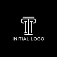 IT monogram initial logo with pillar shape icon design vector