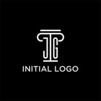 jg monograma inicial logo con pilar forma icono diseño vector