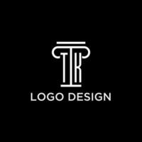 TK monogram initial logo with pillar shape icon design vector