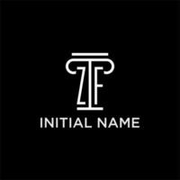 ZF monogram initial logo with pillar shape icon design vector