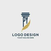 PY monogram initial logo with pillar and feather design vector