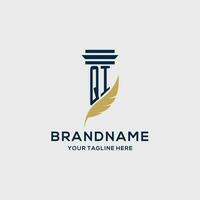 QI monogram initial logo with pillar and feather design vector