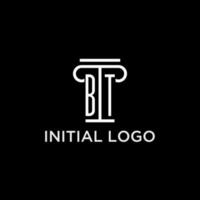 BT monogram initial logo with pillar shape icon design vector