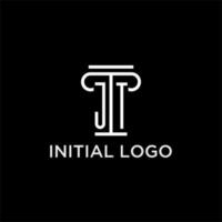 JT monogram initial logo with pillar shape icon design vector