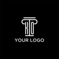 KO monogram initial logo with pillar shape icon design vector