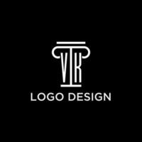 VK monogram initial logo with pillar shape icon design vector