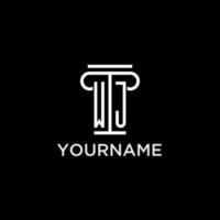 WJ monogram initial logo with pillar shape icon design vector