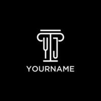 YJ monogram initial logo with pillar shape icon design vector