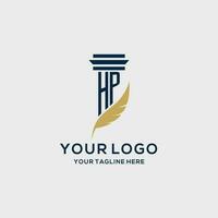 HP monogram initial logo with pillar and feather design vector