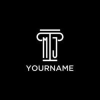 MJ monogram initial logo with pillar shape icon design vector