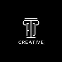 pd monograma inicial logo con pilar forma icono diseño vector