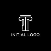 PT monogram initial logo with pillar shape icon design vector