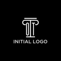 OT monogram initial logo with pillar shape icon design vector