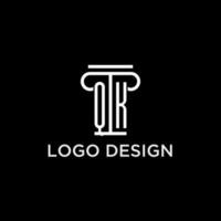 QK monogram initial logo with pillar shape icon design vector