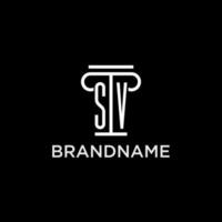 SV monogram initial logo with pillar shape icon design vector