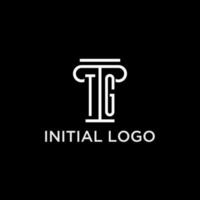 tg monograma inicial logo con pilar forma icono diseño vector
