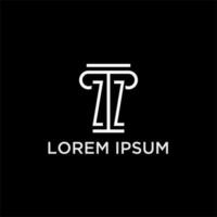 ZZ monogram initial logo with pillar shape icon design vector