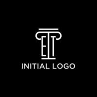 ET monogram initial logo with pillar shape icon design vector