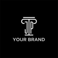 JP monogram initial logo with pillar shape icon design vector