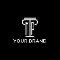 MP monogram initial logo with pillar shape icon design vector