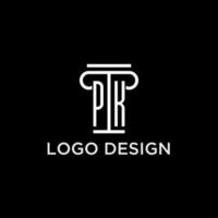 PK monogram initial logo with pillar shape icon design vector