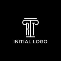 RT monogram initial logo with pillar shape icon design vector