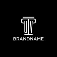 UV monogram initial logo with pillar shape icon design vector