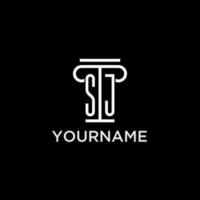 SJ monogram initial logo with pillar shape icon design vector