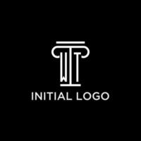 WT monogram initial logo with pillar shape icon design vector