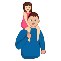 A father carrying his daughter on back. png