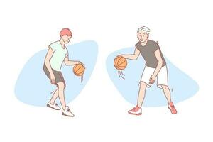 chicos jugar baloncesto conjunto concepto vector