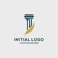 TU monogram initial logo with pillar and feather design vector