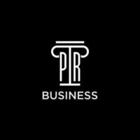 PR monogram initial logo with pillar shape icon design vector