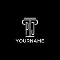 PJ monogram initial logo with pillar shape icon design vector
