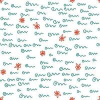 Hand drawn doodle seamless pattern with squiggle lines and flowers. Perfect print for tee, textile, paper and fabric. vector